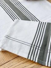 Load image into Gallery viewer, White Table Runner with Traditional Charcoal Ticking Stripes