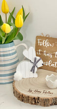Load image into Gallery viewer, White Wooden Bunny Block with Ribbon