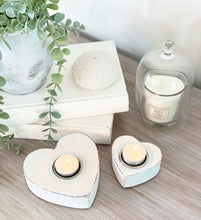 Load image into Gallery viewer, White Heart Tea-Light / Candle Holder Set