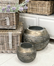 Load image into Gallery viewer, Old Hurricane Candle Lanterns in Antique Mocca - set of 2