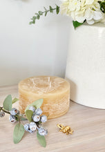 Load image into Gallery viewer, Round Rustic 3 Wick Pillar Candle - Honey /Walnut / Linen