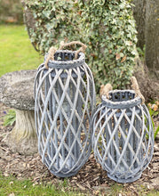 Load image into Gallery viewer, Rustic Woven Willow Lantern with Rope Handle and Glass Insert