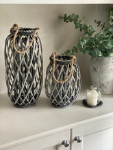 Load image into Gallery viewer, Rustic Woven Willow Lantern with Rope Handle and Glass Insert