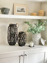 Load image into Gallery viewer, Rustic Woven Willow Lantern with Rope Handle and Glass Insert