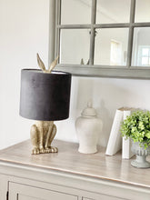 Load image into Gallery viewer, Sitting Silver Hare Lamp with Grey Velvet Shade