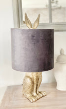 Load image into Gallery viewer, Sitting Silver Hare Lamp with Grey Velvet Shade