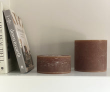 Load image into Gallery viewer, Round Rustic 3 Wick Pillar Candle - Honey /Walnut / Linen