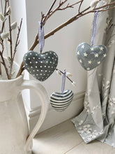 Load image into Gallery viewer, Wooden Grey hanging Heart - Spots, Stripes , Stars, Lines