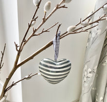 Load image into Gallery viewer, Wooden Grey hanging Heart - Spots, Stripes , Stars, Lines
