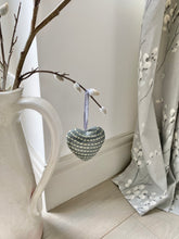 Load image into Gallery viewer, Wooden Grey hanging Heart - Spots, Stripes , Stars, Lines