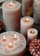 Load image into Gallery viewer, Round Rustic 3 Wick Pillar Candle - Honey /Walnut / Linen