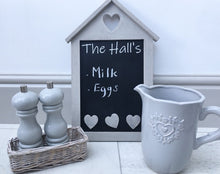 Load image into Gallery viewer, Rustic Wooden Memo Blackboard with 3 heart magnets (personalised)