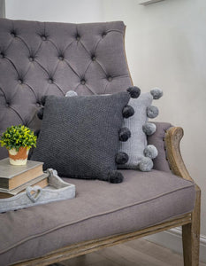 Knitted Pom Pom Cushion Grey/Charcoal