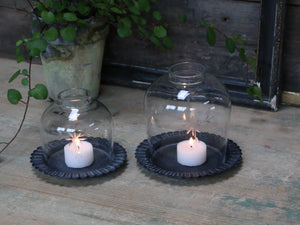 Domed Glass Candle Holder with Metal Tray