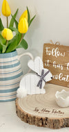 White Wooden Bunny Block with Ribbon