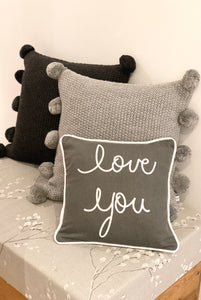 Knitted Pom Pom Cushion Grey/Charcoal