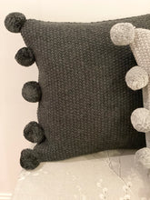 Load image into Gallery viewer, Knitted Pom Pom Cushion Grey/Charcoal

