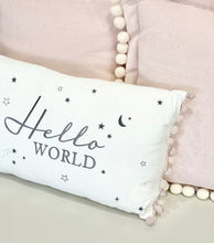 Load image into Gallery viewer, Linen Newborn Baby Cushion Gift - Hello World
