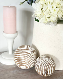 Wooden Carved White & Natural Decorative balls- set of two
