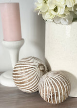 Load image into Gallery viewer, Wooden Carved White &amp; Natural Decorative balls- set of two
