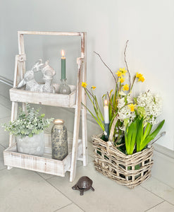 Rustic White Washed  Wooden  Shelf Display Ladder/Plant Stand