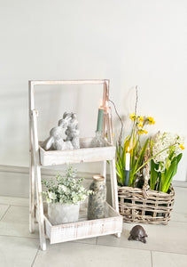Rustic White Washed  Wooden  Shelf Display Ladder/Plant Stand