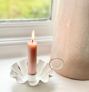 Fluted Chamberstick Candle Holder  - Antique White