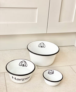 Enamel White Dog & Cat Bowls - Personalised