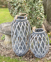 Load image into Gallery viewer, Rustic Woven Willow Lantern with Rope Handle and Glass Insert
