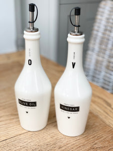 Ceramic Olive Oil & Vinegar  Bottles - Set of 2 in Black