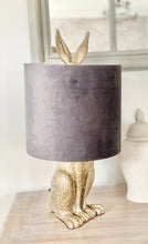 Load image into Gallery viewer, Sitting Silver Hare Lamp with Grey Velvet Shade
