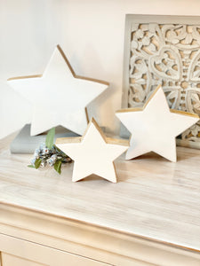 White Gloss & Chunky Wood Standing Stars -Set of 3