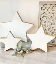 Load image into Gallery viewer, White Gloss &amp; Chunky Wood Standing Stars -Set of 3
