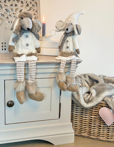 Shelf Sitting Molly & Melvin Winter Mice -dangly legs