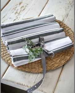 White Woven Napkins with traditional ticking stripes (Set of 4)