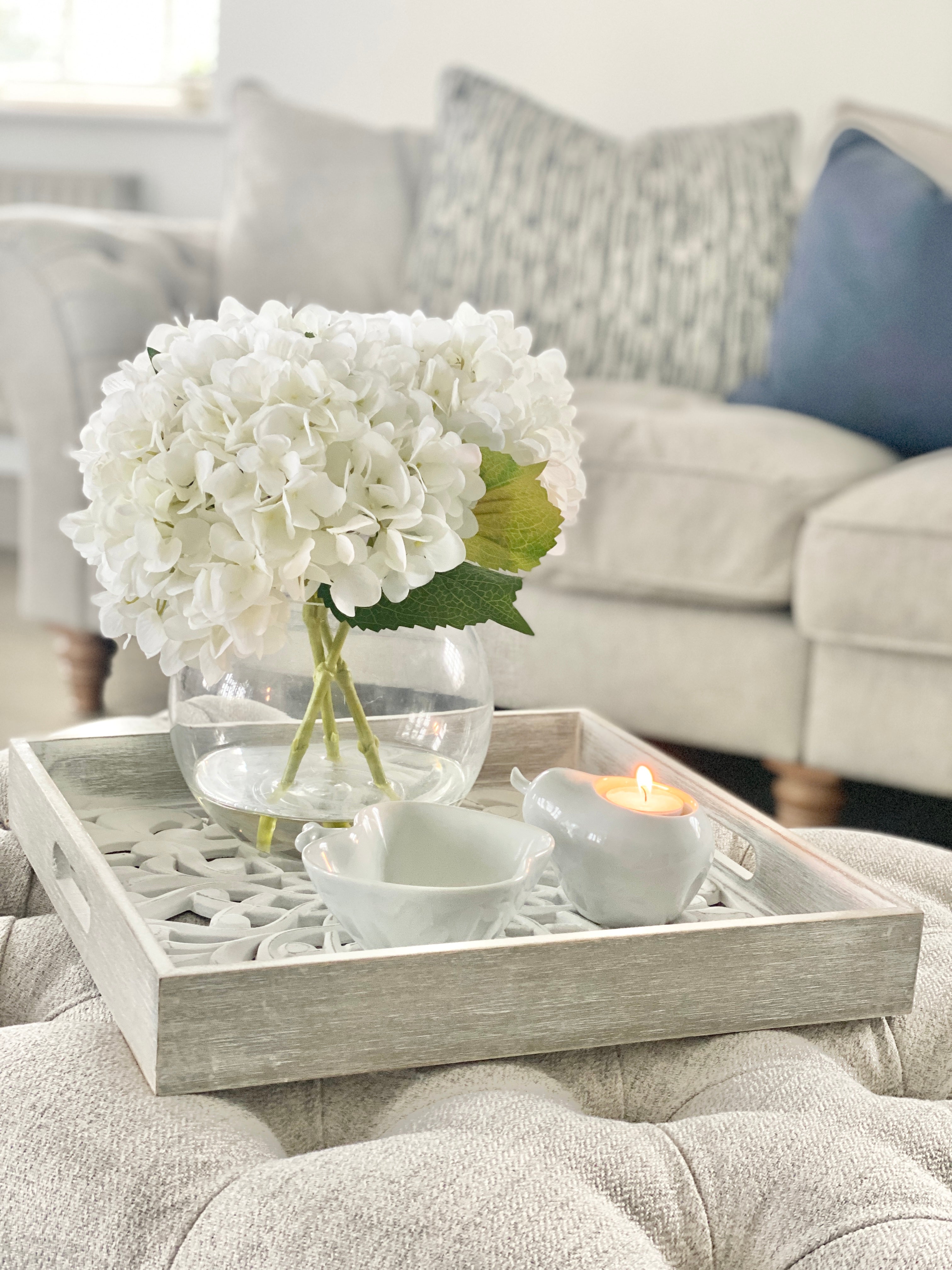 White Wooden Carved Square Tray distressed finish Ivy Home Interiors