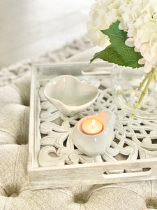 White Wooden Carved Square Tray -distressed finish