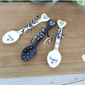 Ceramic Heart Spoons  Black & White - set of 3