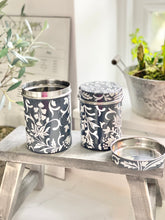 Load image into Gallery viewer, Grey Floral Enamelware Storage Tins - Hand Painted
