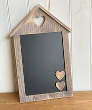 Load image into Gallery viewer, Rustic Wooden Memo Blackboard with 3 heart magnets (personalised)
