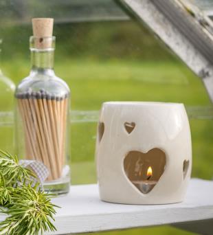 Ceramic Heart Wax Melt/Oil Burner Cream/Grey