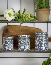 Load image into Gallery viewer, Grey Floral Enamelware Storage Tins - Hand Painted
